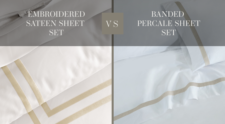 Comparison of two sheet sets - saatva embroidered sateen vs saatva banded percale